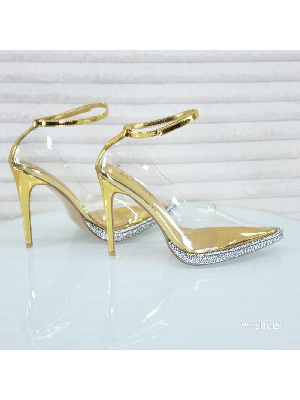 Timeless Gold Translucent Metallic Mini Rhinestone Platform Pump… - Picture 6 of 9